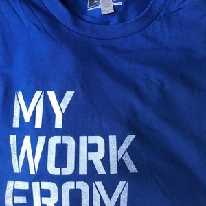 Design by Humans Work from Home T-Shirt sized XL. 100% Cotton Royal Blue NWOT